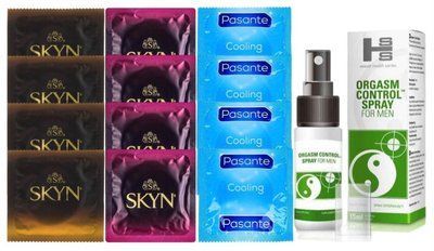 Комплект: Пролонгатор SHS Orgasm Control Spray 15 мл + 8 шт SKYN + 4 шт Pasante Cooling SOS10919 фото