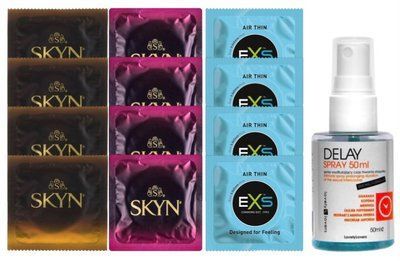 Комплект: Пролонгатор LOVELY LOVERS DELAY SPRAY 50 ML + 8 шт SKYN + 4 шт EXS Air Thin SOS10819 фото