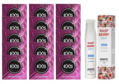 Комплект EXS Extra Thick 15 шт + EXSENS Kissable Raspberry Mint стимулюючий гель для клітора, 15 мл SOS14675 фото