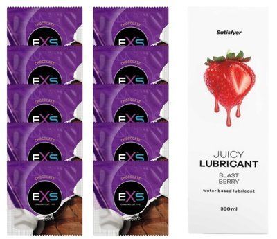 Комплект: з EXS Chocolate 10 шт + Лубрикант Satisfyer Juicy Blast Berry water based 300 мл SOS11319 фото