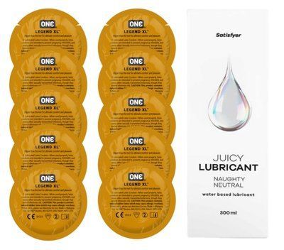 Комплект 𝐎𝐍𝐄 𝐋𝐞𝐠𝐞𝐧𝐝 𝐗𝐋 10 шт. + Лубрикант Satisfyer Juicy Lubricant Naughty Neutral (300 мл) SOS12274 фото