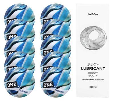 Набор: One Fresh Mint 10 шт. + Лубрикант Satisfyer Boogy Booty 300 мл SOS12424 фото
