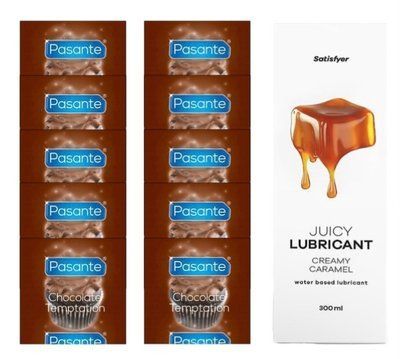 Комплект Pasante Chocolate 10шт. + Лубрикант Satisfyer Juicy Lubricant Creamy Caramel 300 мл SOS11624 фото