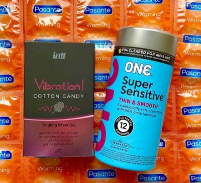 Набор 24 шт ONE Super Sensitive &ndash; Pasante Warming + Жидкий вибратор Intt Vibration Cotton Candy (15 мл) SOS1556 фото