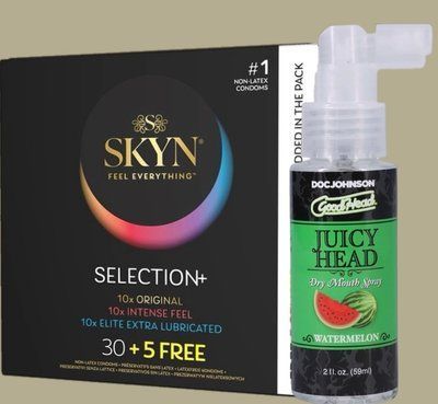 Комплект Skyn ​​Selection 30 шт + 5 из 5 Senses , 35 шт + Спрей Doc Johnson Good Head Juicy Head Dry Mouth Spray Watermelon 59мл SOS5523 фото