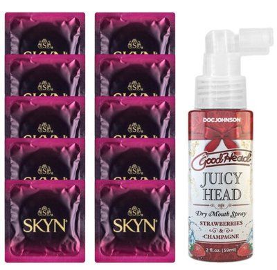 Комплект SKYN Cherry Sunrise 10 шт + Doc Johnson Juicy Head Spray &ldquo;Strawberries & Champagne&rdquo; (59 мл) SOS13676 фото