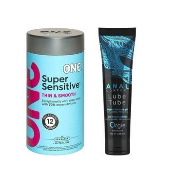 ONE Super Sensitive Pack 12 шт.+ Гібридний лубрикант ANAL COMFORT, 100 мл ORGIE SOS6533 фото