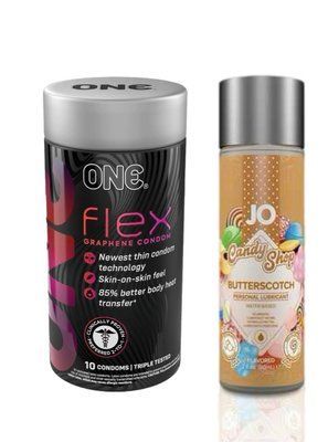 ONE Flex 10 шт.+ Лубрикант на водній основі System JO H2O &mdash; Candy Shop &mdash; Butterscotch (60 мл) SOS6380 фото