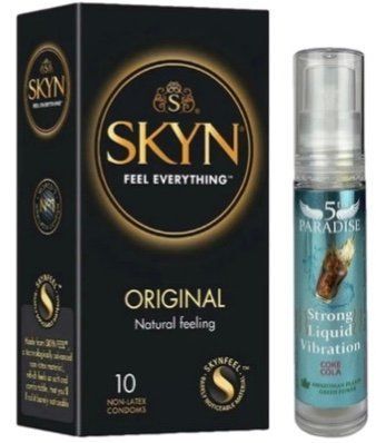 Набор из SKYN Original (10 шт) + жидкий вибратор 5th Paradise Liquid Vibrator &mdash; Кола (10 мл) SOS9866 фото