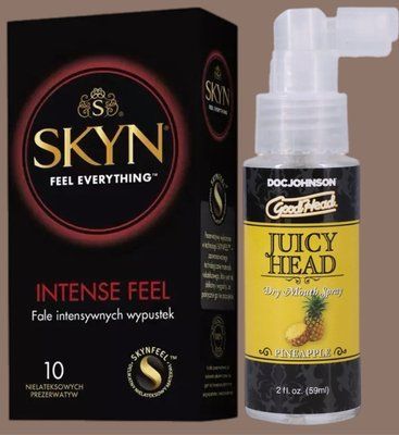Комплект SKYN Intense Feel 10 шт + Спрей Doc Johnson GoodHead &ndash; Juicy Head Dry Mouth Spray &ndash; Pineapple 59мл  SOS5674 фото