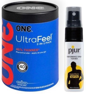 Набор из ONE UltraFeel 2-in-1 Pack 40 шт + Пролонгатор pjur Superhero Spray 20 мл SOS9106 фото