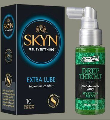 Набор Skyn ​​Extra Lube 10 штук + Спрей Doc Johnson GoodHead DeepThroat Spray - Mystical Mint 59 мл SOS5224 фото