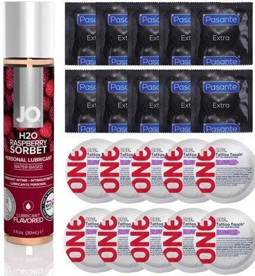 Набір 20 шт Pasante Extra та ONE Tattoo Touch + System JO H2O &mdash; Raspberry Sorbet (30 мл) SOS4864 фото