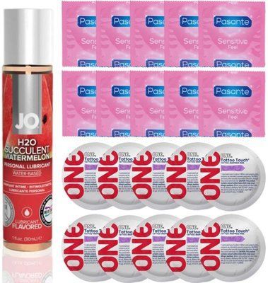 Набор 20 шт Pasante extra sensitive и ONE Tattoo Touch + System JO H2O - Watermelon (30 мл) SOS4898 фото