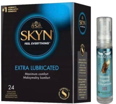 Набор из SKYN Extra Lube (24 шт) + Жидкий вибратор 5th Paradise Liquid Vibrator &mdash; Кола (10 мл) SOS10066 фото