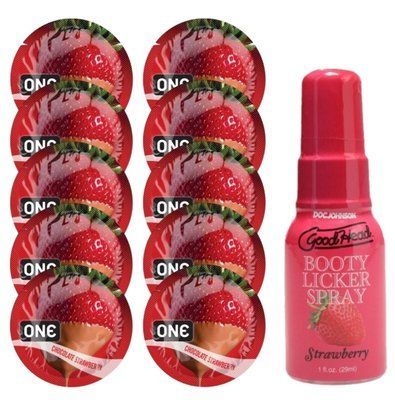 Комплект ONE Chocolate Strawberry 10 шт + Doc Johnson &ndash; Strawberry, 29 мл SOS13777 фото