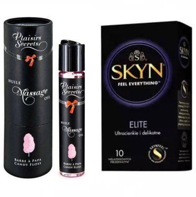 Набір : Масажна олія Plaisir Secret Candy Floss 59 мл та SKYN Elite &ndash; 10 шт SOS662 фото
