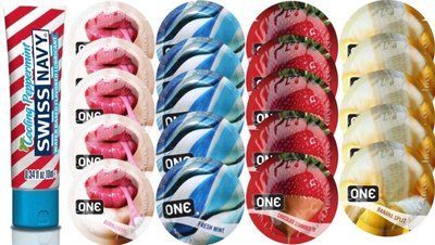 Набор из SwissNavy CoolingPeppermint 10мл + ONE Bubblegum + ONE Mint + ONEChocolateStrawberry + ONEBanana SOS8656 фото