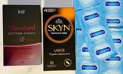 Комплект 20 шт SKYN Large - Pasante Cooling + Рідкий вібратор Intt Vibration Cotton Candy (15 мл) SOS1507 фото