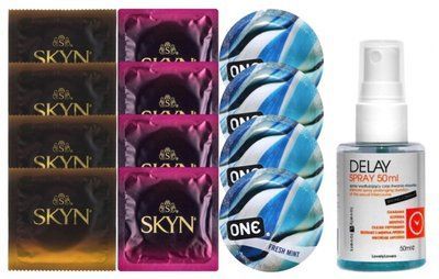 Комплект: Пролонгатор LOVELY LOVERS DELAY SPRAY 50 ML + 8 шт. SKYN + 4 шт. ONE Fresh Mint SOS10870 фото