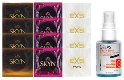 Комплект: Пролонгатор LOVELY LOVERS DELAY SPRAY 50 ML + 8 шт SKYN + 4 шт EXS Pure SOS10820 фото
