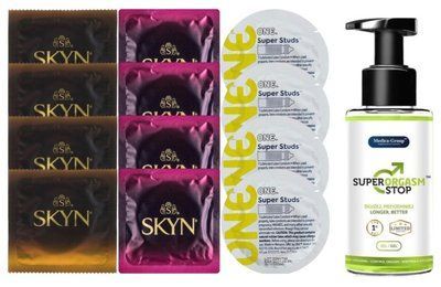 Комплект: Пролонгатор Super Orgasm Stop Гель (150 мл) + 8 шт SKYN + 4 шт 𝐎𝐍𝐄 𝐒𝐮𝐩𝐞𝐫 𝐒𝐭𝐮𝐝𝐬 SOS10770 фото