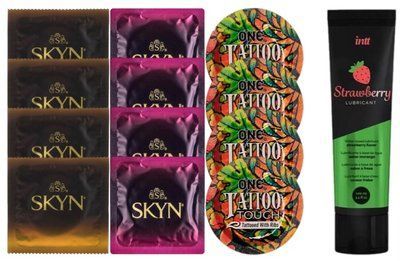 Набір: Смазка Intt Strawberry (100 мл) + 4 шт SKYN Passion дайкири + 4 шт SKYN CHERRY SUNRISE + 4 шт ONE Tattoo Touch SOS10366 фото