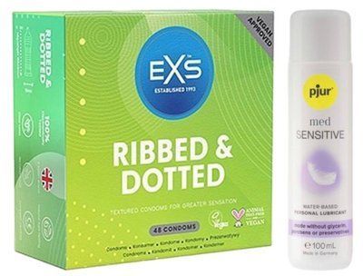 Набір EXS Ribbed & Dotted (48 шт) + pjur MED Sensitive Glide 100 мл SOS13527 фото