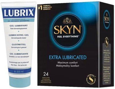 Набор из Лубриканта на водной основе Lubrix (200 мл) + SKYN Extra Lube 24 шт SOS8806 фото