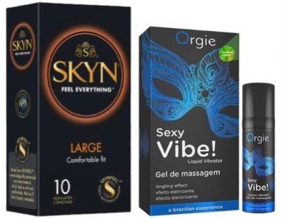 Набір з 10 шт SKYN Large + Рідкий вібратор SEXY VIBE для чутливих, 15 мл SOS10316 фото