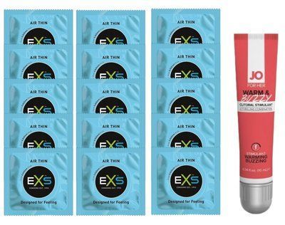 Комплект EXS Air Thin 15 шт + System JO WARM & BUZZY, 10 мл SOS14809 фото