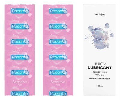 Комплект: Pasante extra sensitive 10 шт. + Лубрикант Satisfyer Juicy Lubricant Sparkling Water water based 300 мл SOS11525 фото