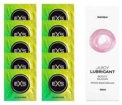 Комплект: EXS Glow in the Dark 10 шт. + Лубрикант Satisfyer Booty Silicon 150 мл SOS11370 фото
