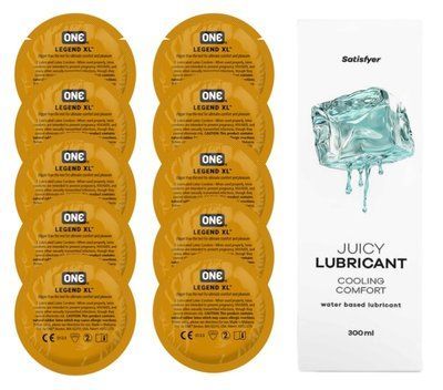 Комплект 𝐎𝐍𝐄 𝐋𝐞𝐠𝐞𝐧𝐝 𝐗𝐋 10 шт. + Лубрикант Satisfyer Juicy Lubricant Cooling Comfort (300 мл) SOS12275 фото
