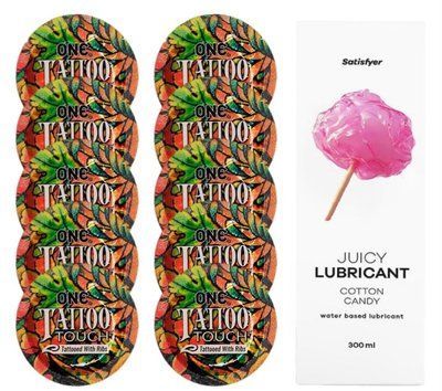 Комплект ONE Tattoo Touch 10 шт. + Лубрикант Satisfyer Juicy Lubricant Cotton Candy (300 мл) SOS12175 фото