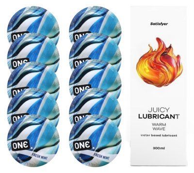 Набор: One Fresh Mint 10 шт. + Лубрикант Satisfyer Warm Wave 300 мл SOS12425 фото