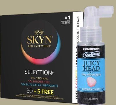 Комплект Skyn ​​Selection 30 шт + 5 из 5 Senses , 35 шт + Спрей Doc Johnso GoodHead Juicy Head Dry Mouth Spray Cotton Candy 59мл SOS5524 фото