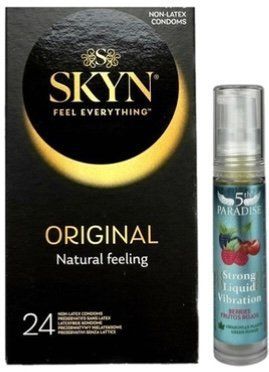 Набор из SKYN ORIGINAL 24 шт. + Жидкий вибратор 5th Paradise Liquid Vibrator &mdash; Красные ягоды (10 мл) SOS9967 фото