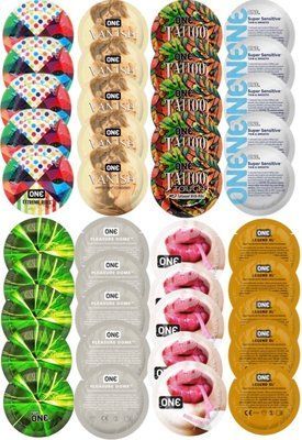 Набор с 40 шт ONE Ribs + ONE Vanish + ONE Tattoo + ONE Sensitive + ONE Glowing + ONE Dome + ONE Bubblegum + ONE Legend XL SOS8306 фото