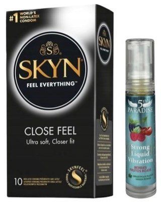 Набор из SKYN Close Feel (10 шт) + жидкий вибратор 5th Paradise Liquid Vibrator &mdash; Красные ягоды (10 мл) SOS9767 фото