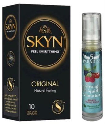 Набор из SKYN Original (10 шт) + жидкий вибратор 5th Paradise Liquid Vibrator &mdash; Красные ягоды (10 мл) SOS9867 фото