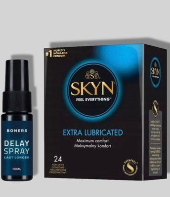 SKYN Extra Lube 24 шт + Пролонгатор Boners Delay Spray SOS5675 фото