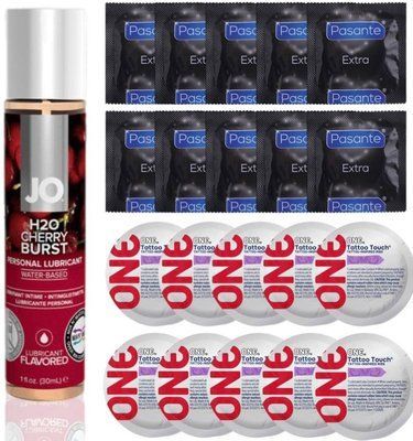 Набір 20 шт Pasante Extra та ONE Tattoo Touch + System JO H2O &mdash; Cherry Burst (30 мл) SOS4865 фото
