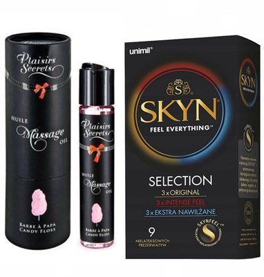 Набір : Масажна олія Plaisir Secret Candy Floss 59 мл та Skyn Selection &ndash; 9 шт SOS663 фото