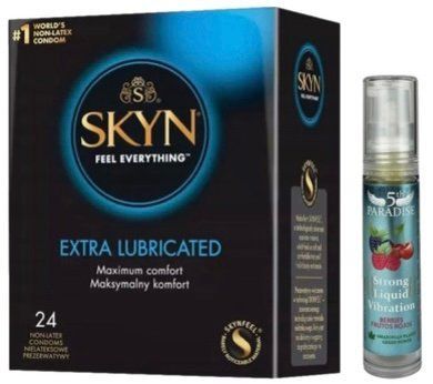 Набор из SKYN Extra Lube (24 шт) + Жидкий вибратор 5th Paradise Liquid Vibrator &mdash; Красные ягоды (10 мл) SOS10067 фото