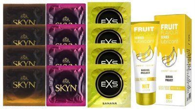 Комплект: Лубрикант OLO Banana (120мл) +8 шт. SKYN+4 шт. EXS Mixed Flavors Banana SOS10469 фото
