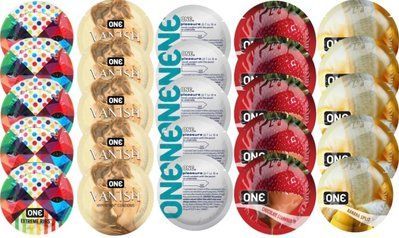Набір з 25 шт One Extreme ribs + ONE 𝐕𝐀𝐍𝐈𝐒𝐇 + ONE Pleasure Plus + ONE Chocolate Strawberry + ONE Banana Split SOS8256 фото
