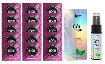 Комплект EXS Extra Thick 15 шт + Intt Clit Me On Peppermint Cooling Effect збуджувальний спрей для клітора, 12 мл SOS14677 фото
