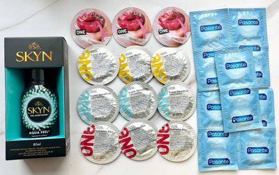 Набір 22 шт - ONE Super Studs, Super Sensitive, Flavor Waves, Extreme ribs - Pasante Cooling + Лубрикант SKYN AQUA FEEL, 80 мл SOS1858 фото
