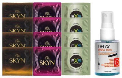 Комплект: Пролонгатор LOVELY LOVERS DELAY SPRAY 50 ML + 8 шт SKYN + 4 шт EXS Snug Fit SOS10821 фото